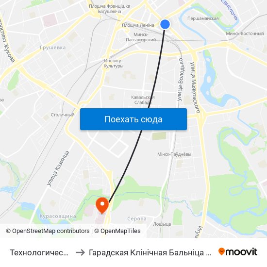 Технологический Университет to Гарадская Клінічная Бальніца Хуткай Медыцынскай Дапамогі map