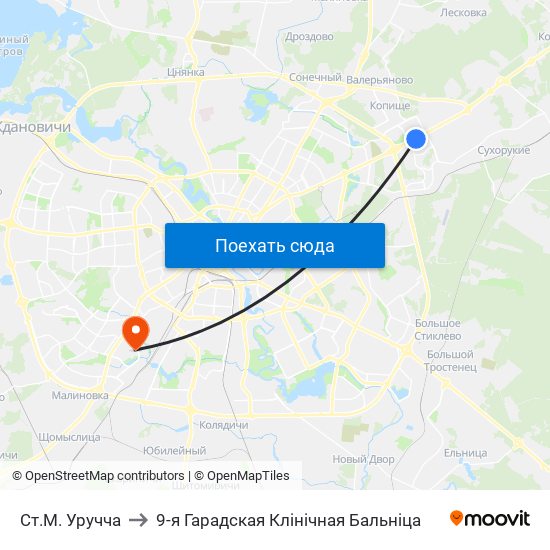 Ст.М. Уручча to 9-я Гарадская Клінічная Бальніца map