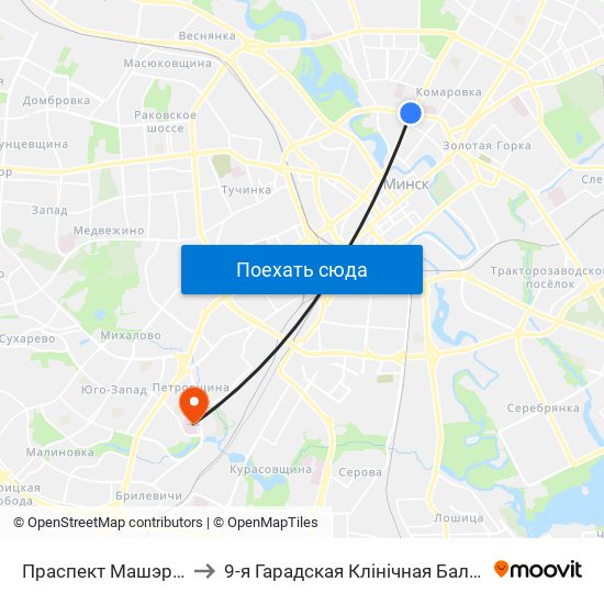 Праспект Машэрава to 9-я Гарадская Клінічная Бальніца map
