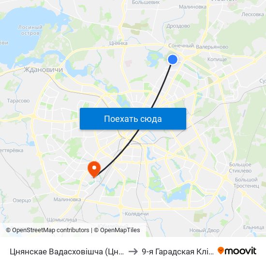 Цнянскае Вадасховішча (Цнянское Водохранилище) to 9-я Гарадская Клінічная Бальніца map