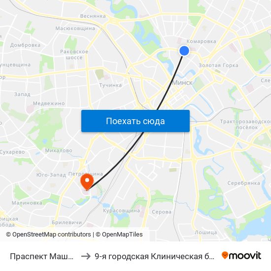 Праспект Машэрава to 9-я городская Клиническая больница map