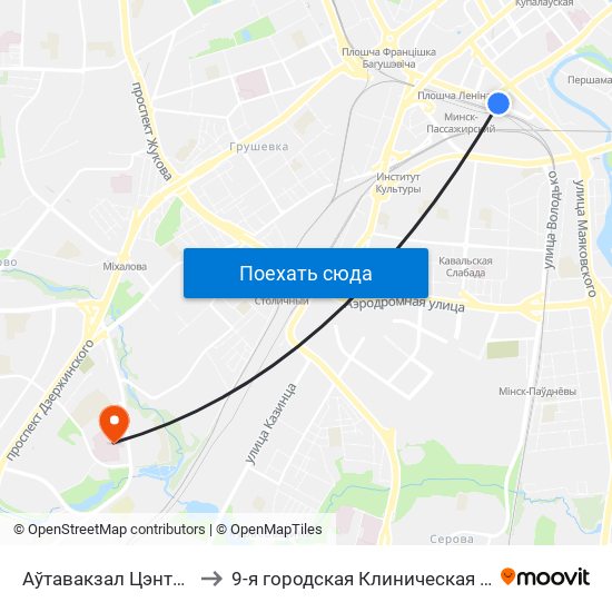 Аўтавакзал Цэнтральны to 9-я городская Клиническая больница map