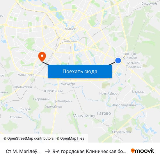 Ст.М. Магілёўская to 9-я городская Клиническая больница map