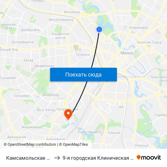 Камсамольскае Возера to 9-я городская Клиническая больница map