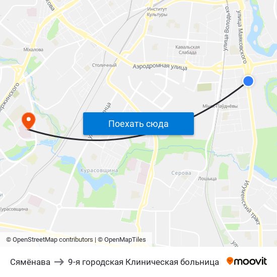 Сямёнава to 9-я городская Клиническая больница map