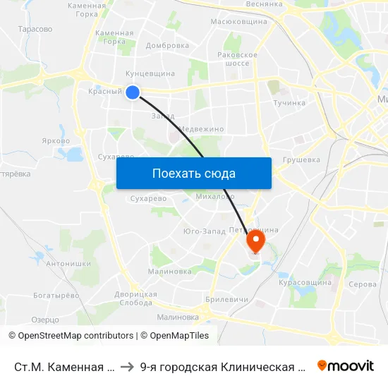 Ст.М. Каменная Горка to 9-я городская Клиническая больница map