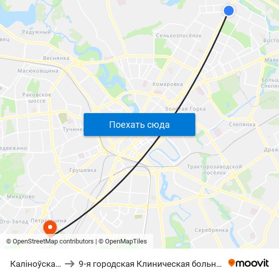 Каліноўскага to 9-я городская Клиническая больница map