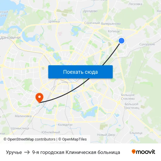 Уручье to 9-я городская Клиническая больница map