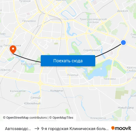 Автозаводская to 9-я городская Клиническая больница map