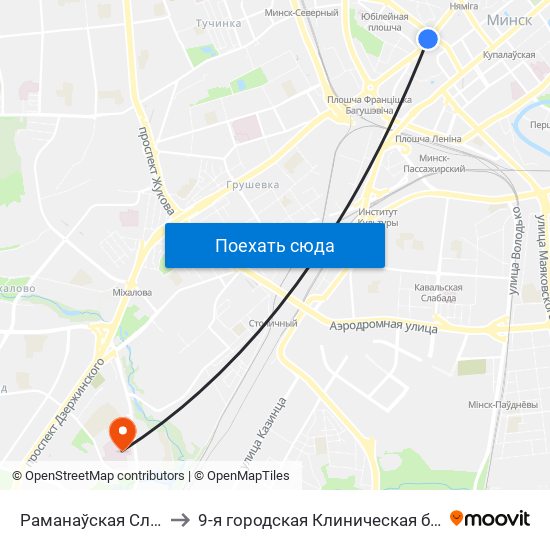 Раманаўская Слабада to 9-я городская Клиническая больница map