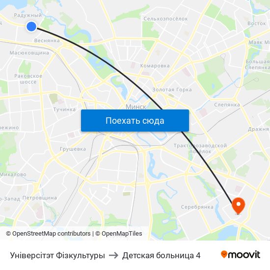 Універсітэт Фізкультуры to Детская больница 4 map