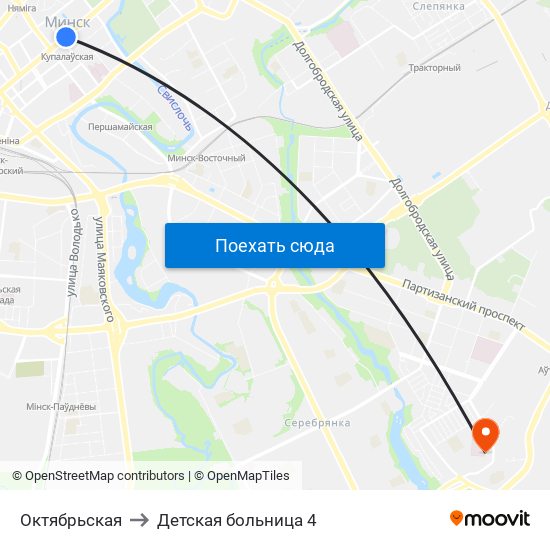 Октябрьская to Детская больница 4 map