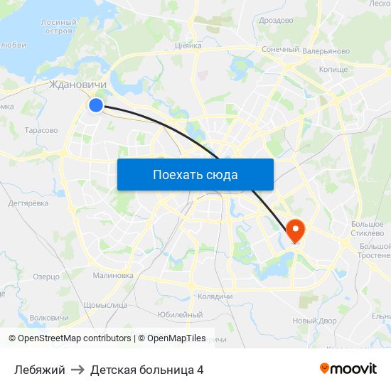 Лебяжий to Детская больница 4 map