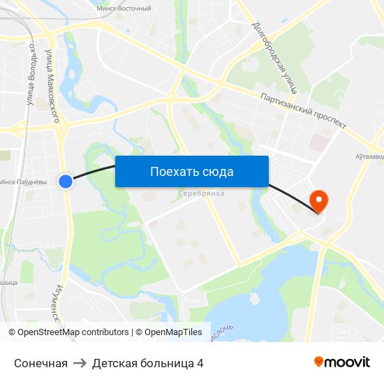 Сонечная to Детская больница 4 map