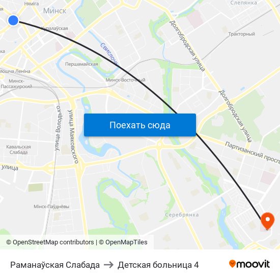 Раманаўская Слабада to Детская больница 4 map