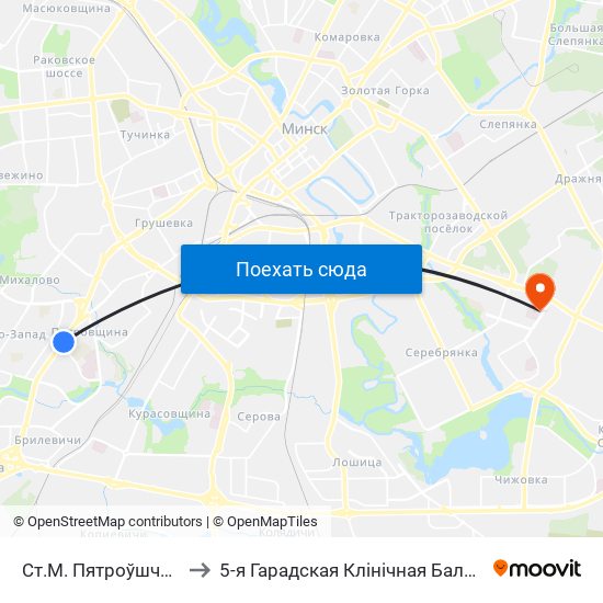Ст.М. Пятроўшчына to 5-я Гарадская Клінічная Бальніца map