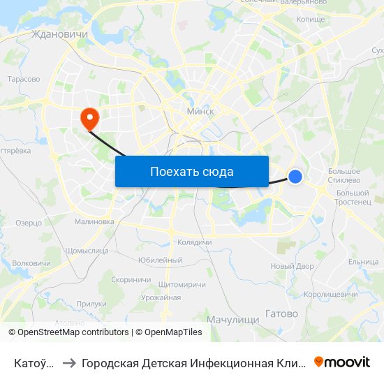 Катоўскага to Городская Детская Инфекционная Клиническая больница map