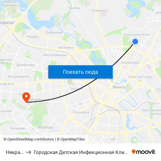 Някрасава to Городская Детская Инфекционная Клиническая больница map