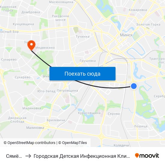 Сямёнава to Городская Детская Инфекционная Клиническая больница map