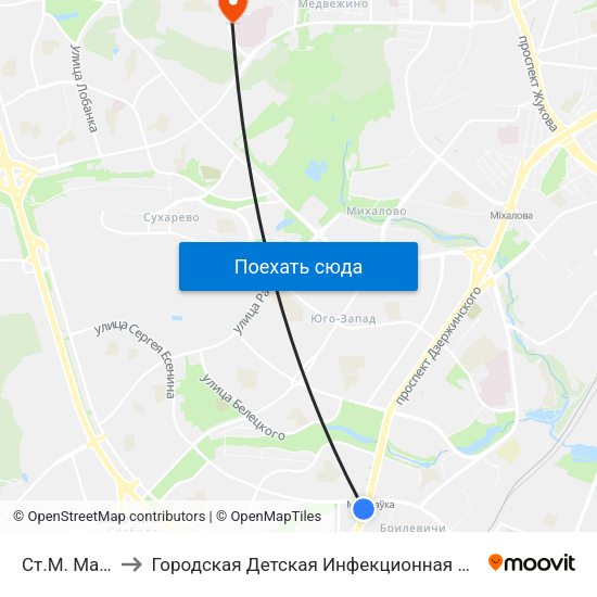 Ст.М. Малінаўка to Городская Детская Инфекционная Клиническая больница map