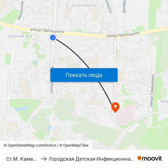 Ст.М. Каменная Горка to Городская Детская Инфекционная Клиническая больница map