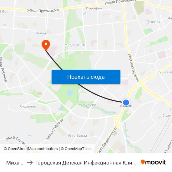 Михалово to Городская Детская Инфекционная Клиническая больница map
