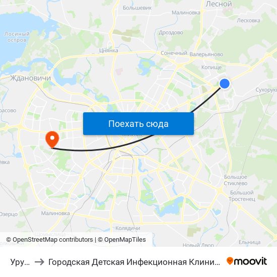 Уручье to Городская Детская Инфекционная Клиническая больница map