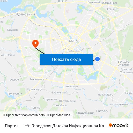 Партизанская to Городская Детская Инфекционная Клиническая больница map