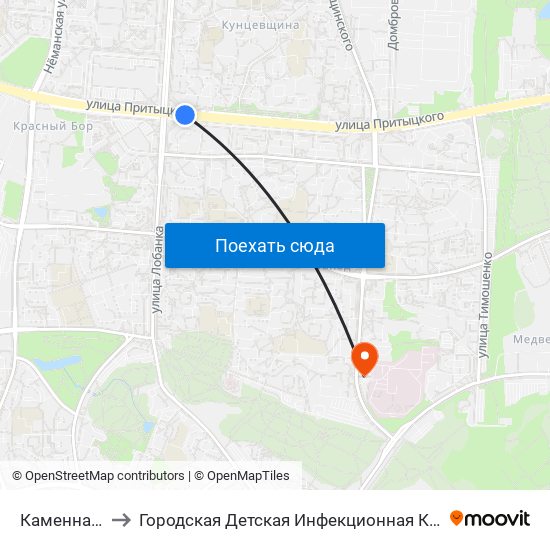 Каменная Горка to Городская Детская Инфекционная Клиническая больница map