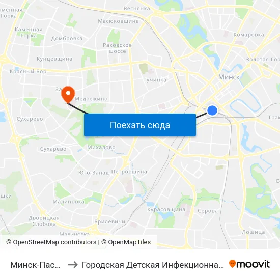 Минск-Пассажирский to Городская Детская Инфекционная Клиническая больница map