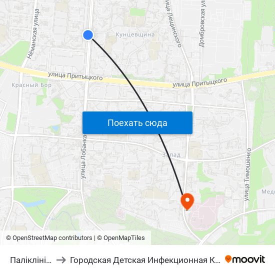 Паліклініка №26 to Городская Детская Инфекционная Клиническая больница map