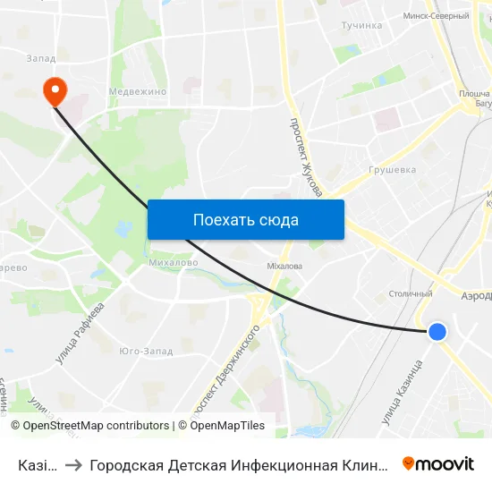 Казінца to Городская Детская Инфекционная Клиническая больница map