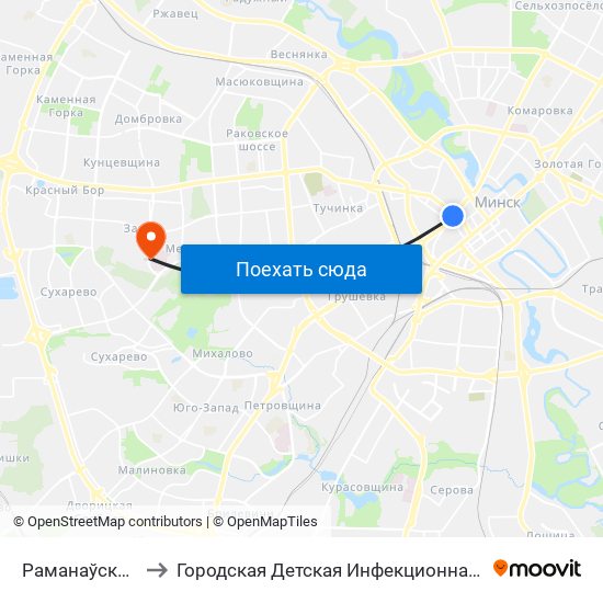 Раманаўская Слабада to Городская Детская Инфекционная Клиническая больница map