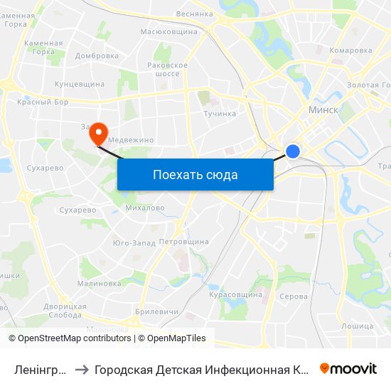 Ленінградская to Городская Детская Инфекционная Клиническая больница map