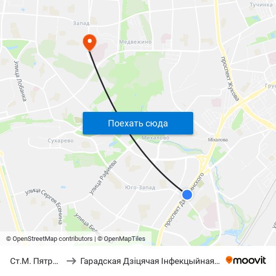 Ст.М. Пятроўшчына to Гарадская Дзіцячая Інфекцыйная Клінічная Бальніца map