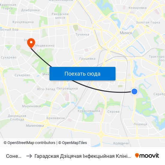 Сонечная to Гарадская Дзіцячая Інфекцыйная Клінічная Бальніца map