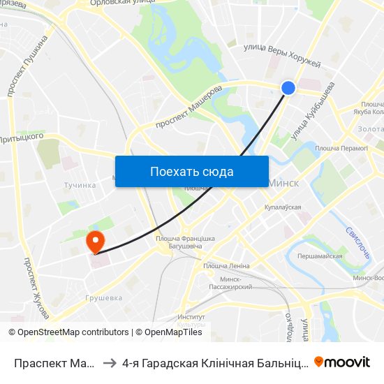 Праспект Машэрава to 4-я Гарадская Клінічная Бальніца Імя Саўчанкі map