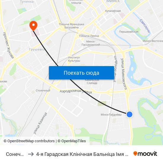Сонечная to 4-я Гарадская Клінічная Бальніца Імя Саўчанкі map