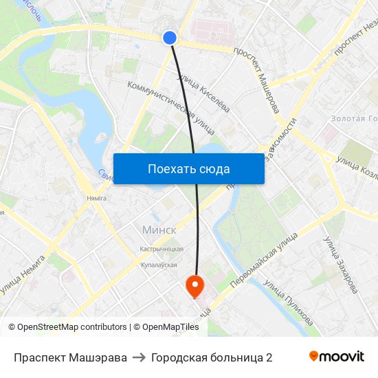 Праспект Машэрава to Городская больница 2 map