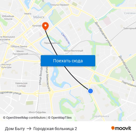 Дом Быту to Городская больница 2 map