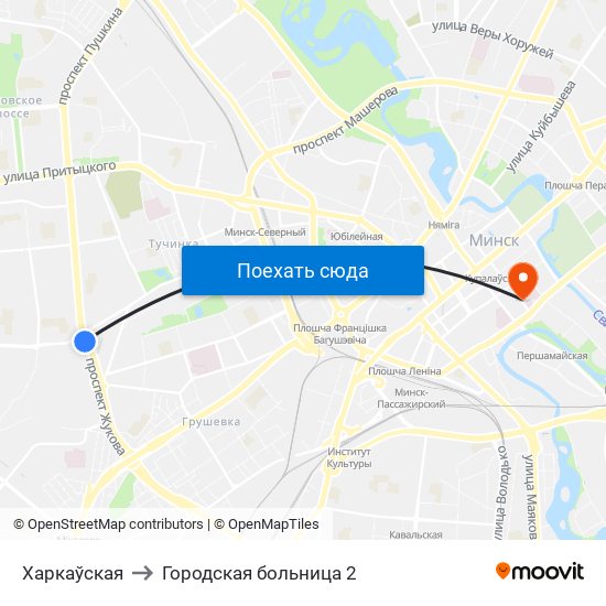 Харкаўская to Городская больница 2 map