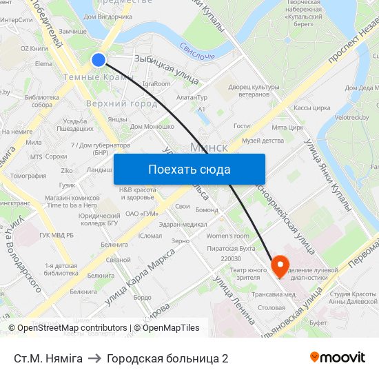 Ст.М. Няміга to Городская больница 2 map