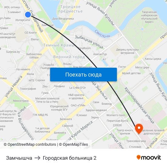 Замчышча to Городская больница 2 map