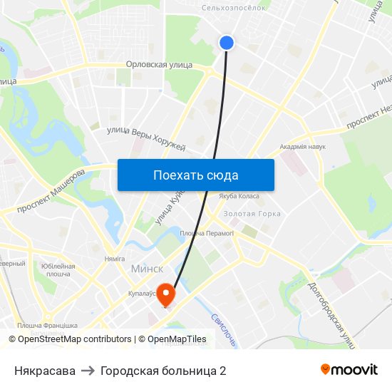 Някрасава to Городская больница 2 map