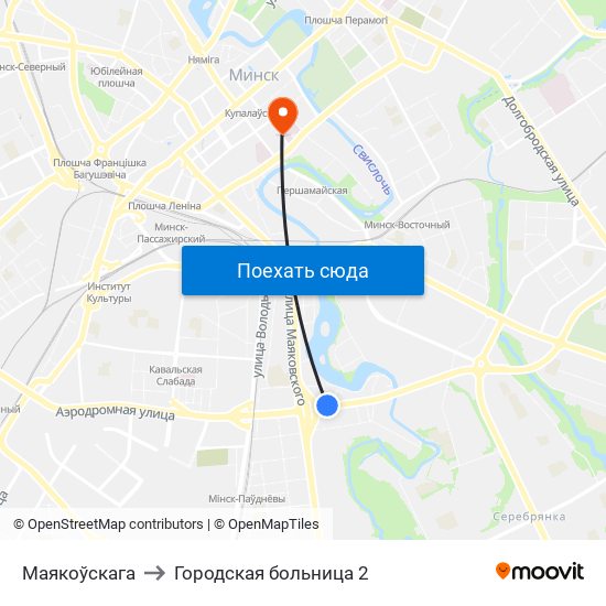 Маякоўскага to Городская больница 2 map