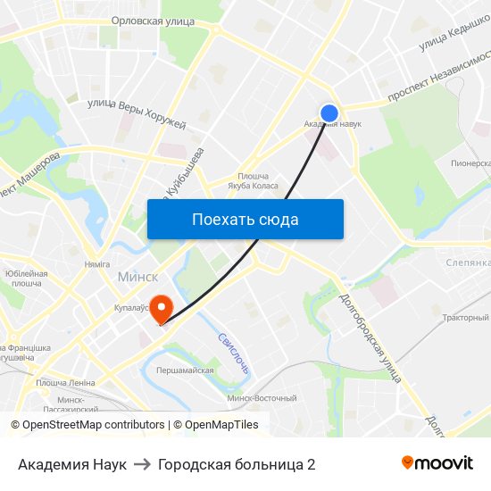 Академия Наук to Городская больница 2 map