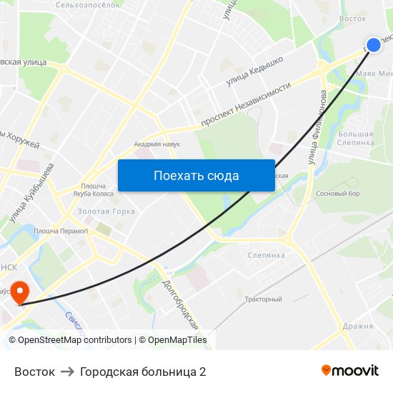 Восток to Городская больница 2 map