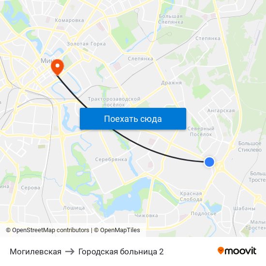 Могилевская to Городская больница 2 map