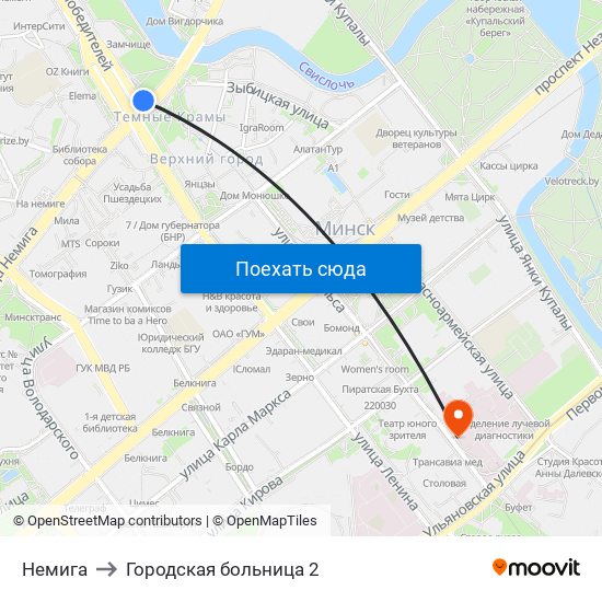 Немига to Городская больница 2 map