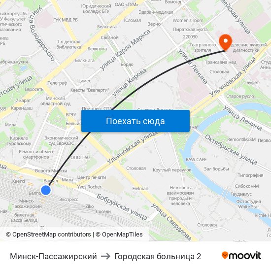 Минск-Пассажирский to Городская больница 2 map